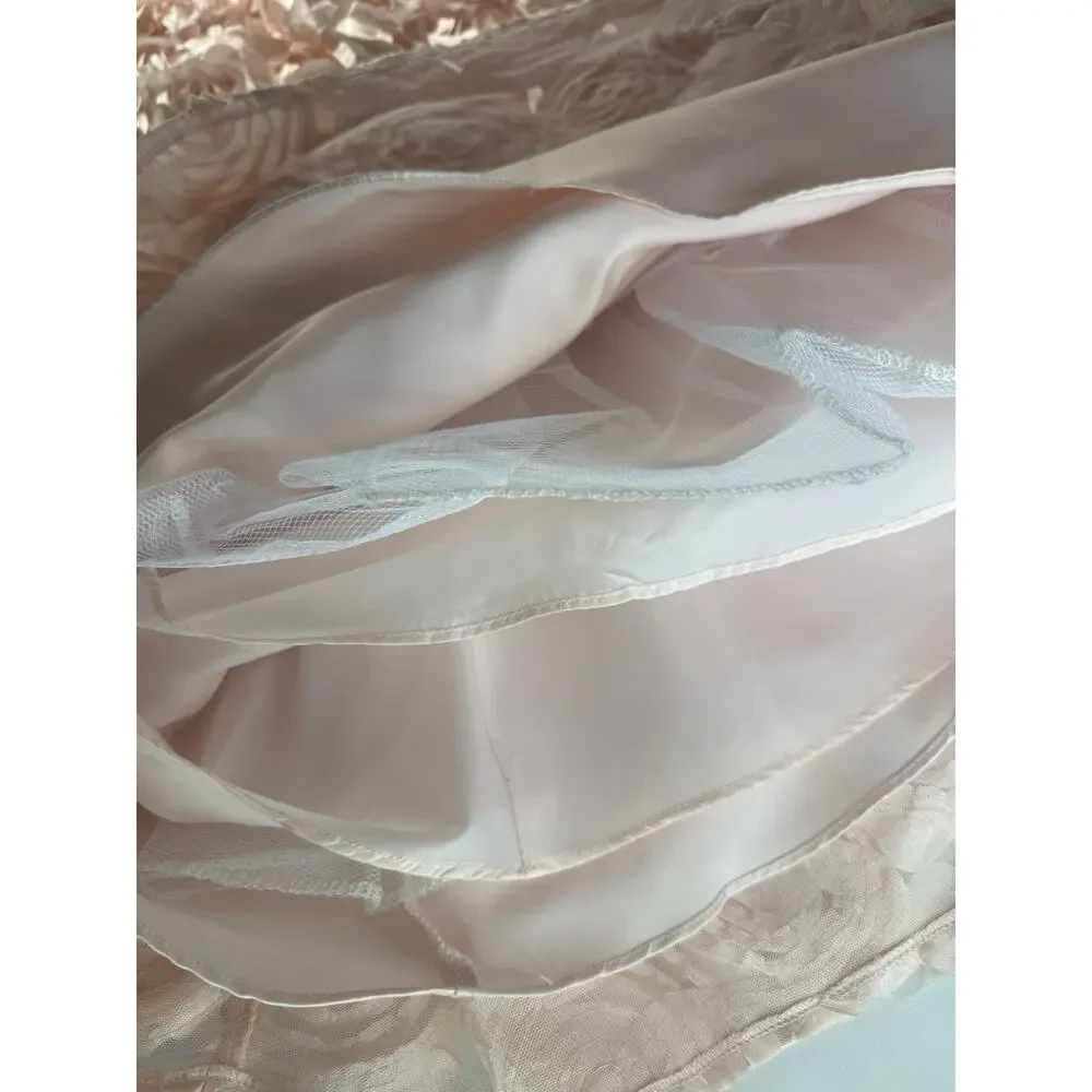 Girls Pink Formal Flower Girl Dress Size 6x- Rosette Skirt Rhinestone Waist